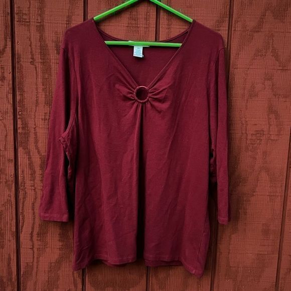 One Step Up Women's Top V-Neck 3/4 Sleeve Pullover Red Burgundy Size 3X - Picture 1 of 5